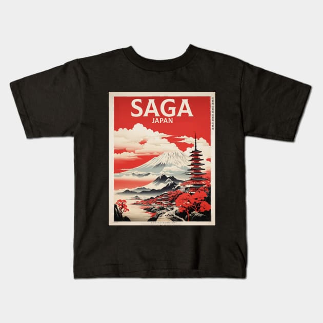 Saga Japan Travel Vintage Tourism Poster Kids T-Shirt by TravelersGems